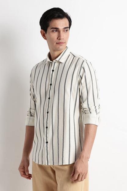Vertical Stripe Textured Shirt Off White
