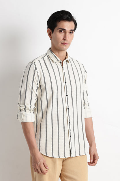Vertical Stripe Textured Shirt Off White