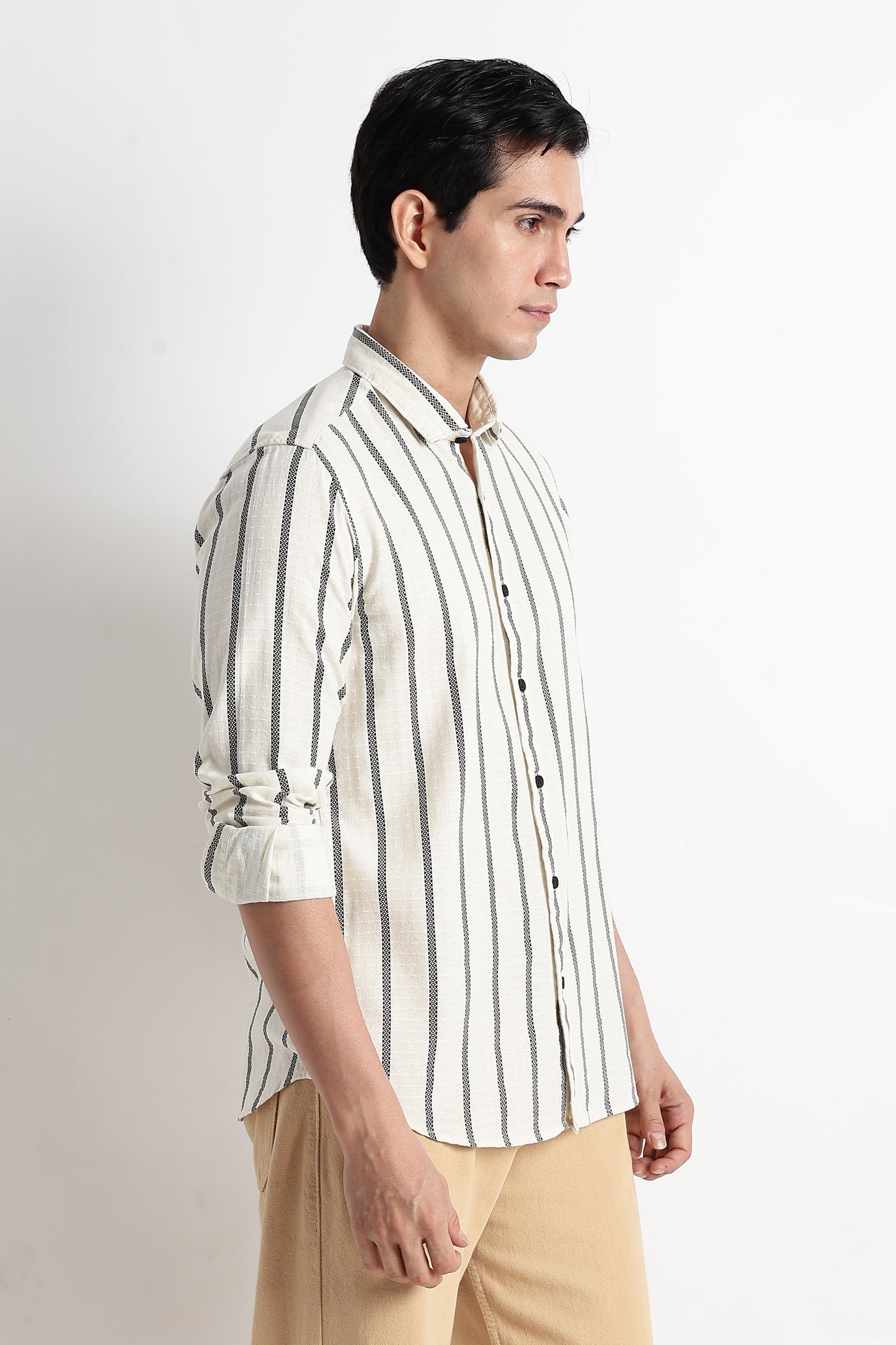 Vertical Stripe Textured Shirt Off White