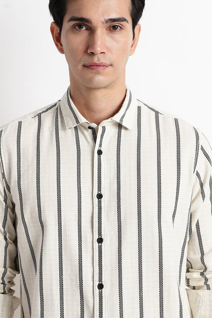 Vertical Stripe Textured Shirt Off White