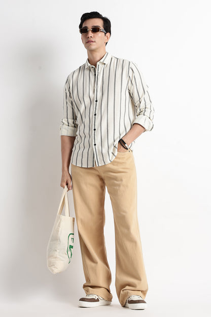 Vertical Stripe Textured Shirt Off White