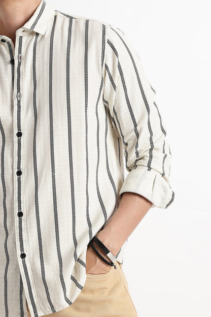 Vertical Stripe Textured Shirt Off White