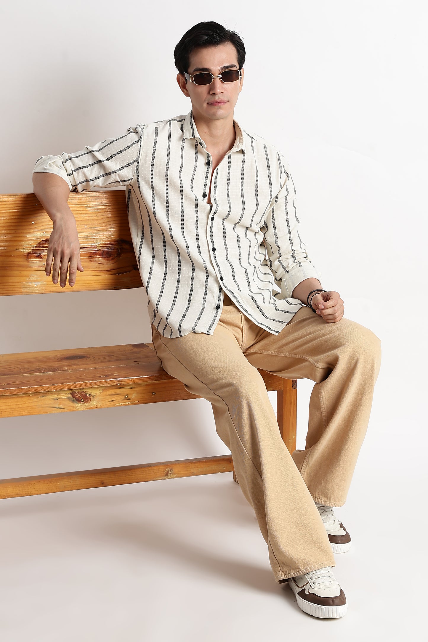 Vertical Stripe Textured Shirt Off White