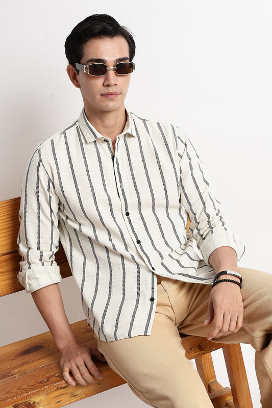 Vertical Stripe Textured Shirt Off White
