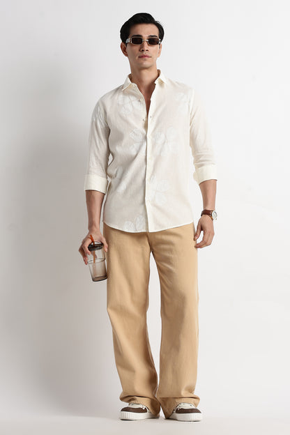 Floral Embroidered Shirt Off White