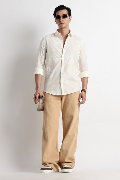 Floral Embroidered Shirt Off White