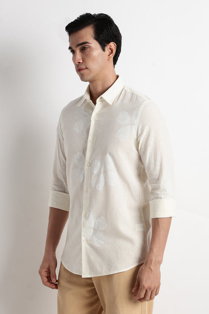 Floral Embroidered Shirt Off White