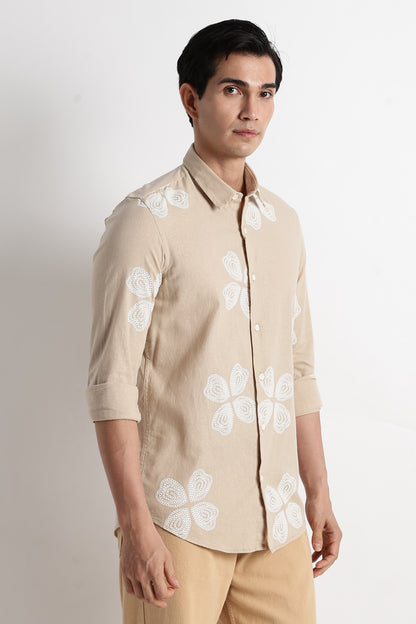 Floral Embroidered Shirt Cream