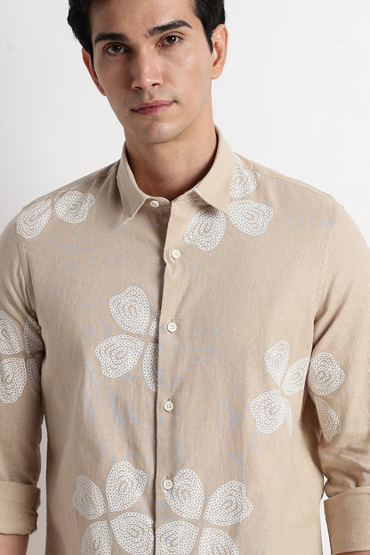 Floral Embroidered Shirt Cream