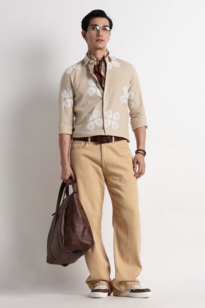 Floral Embroidered Shirt Cream