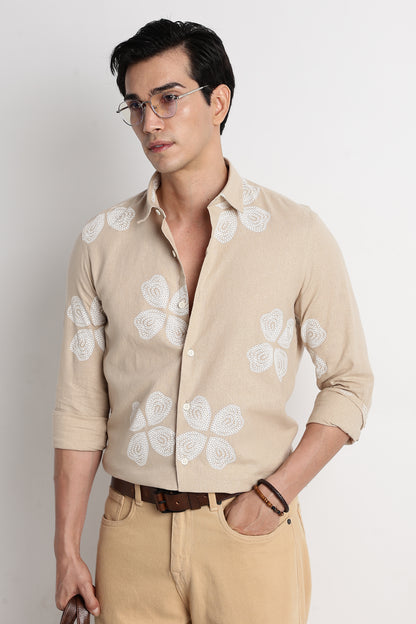 Floral Embroidered Shirt Cream