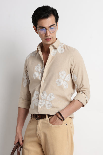 Floral Embroidered Shirt Cream
