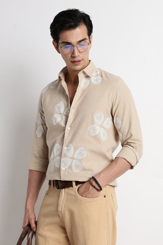 Floral Embroidered Shirt Cream