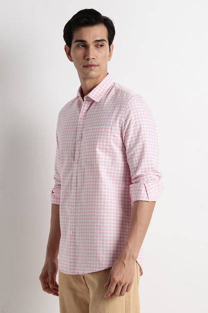 Classic Oxford Check Shirt for Men Pink