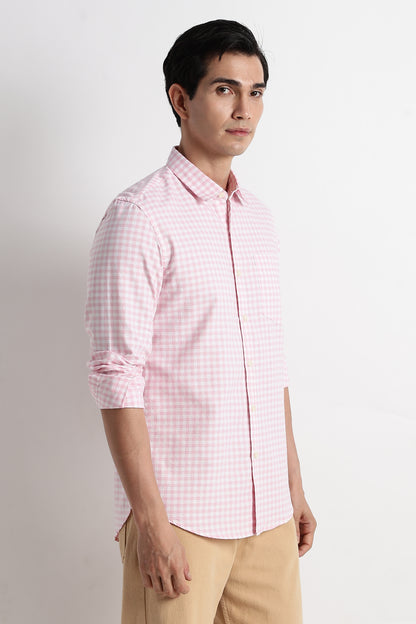 Classic Oxford Check Shirt for Men Pink