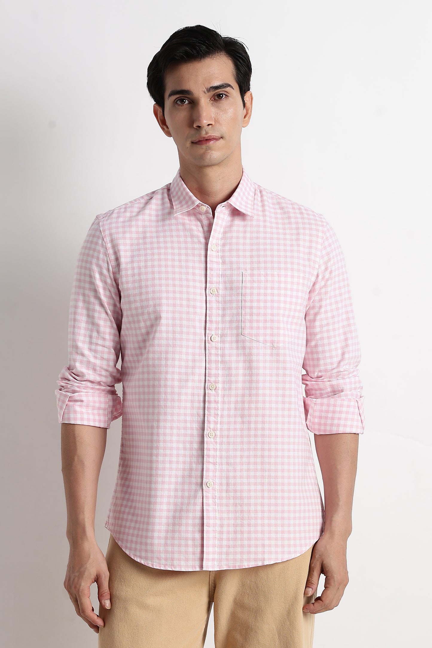 Classic Oxford Check Shirt for Men Pink
