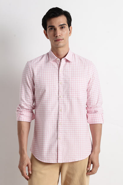 Classic Oxford Check Shirt for Men Pink