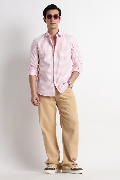 Classic Oxford Check Shirt for Men Pink