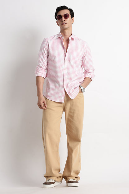Classic Oxford Check Shirt for Men Pink