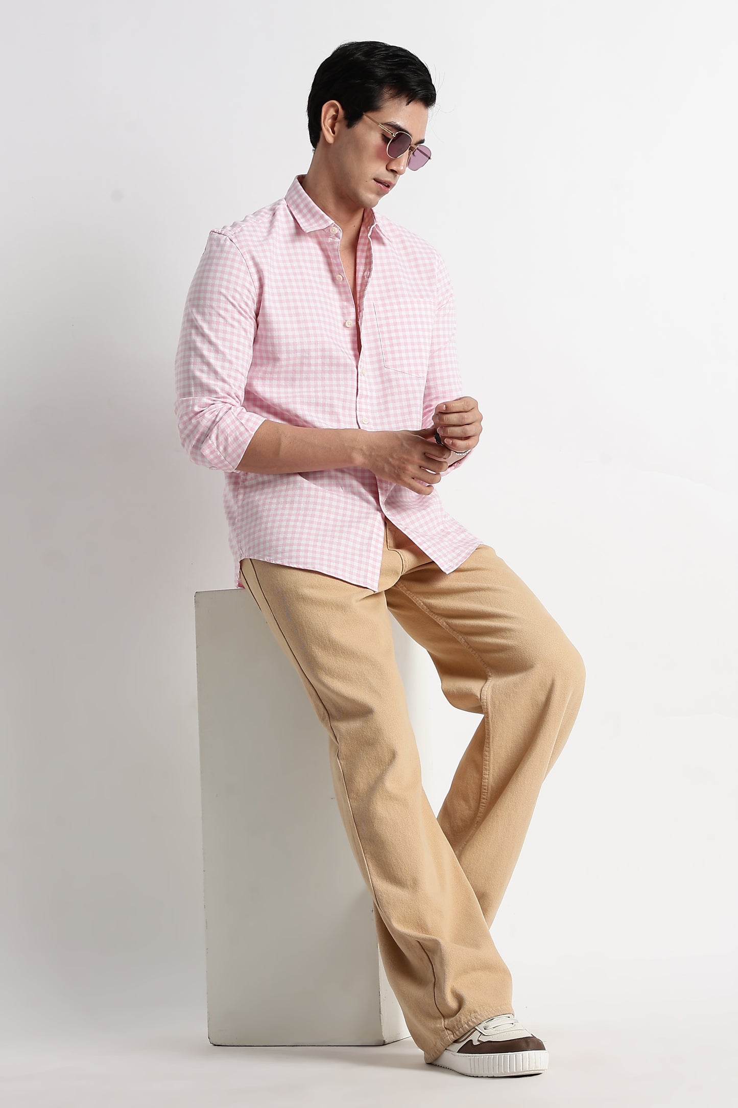Classic Oxford Check Shirt for Men Pink