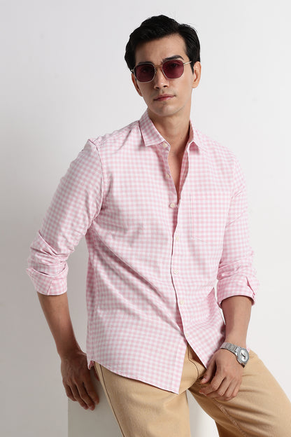 Classic Oxford Check Shirt for Men Pink