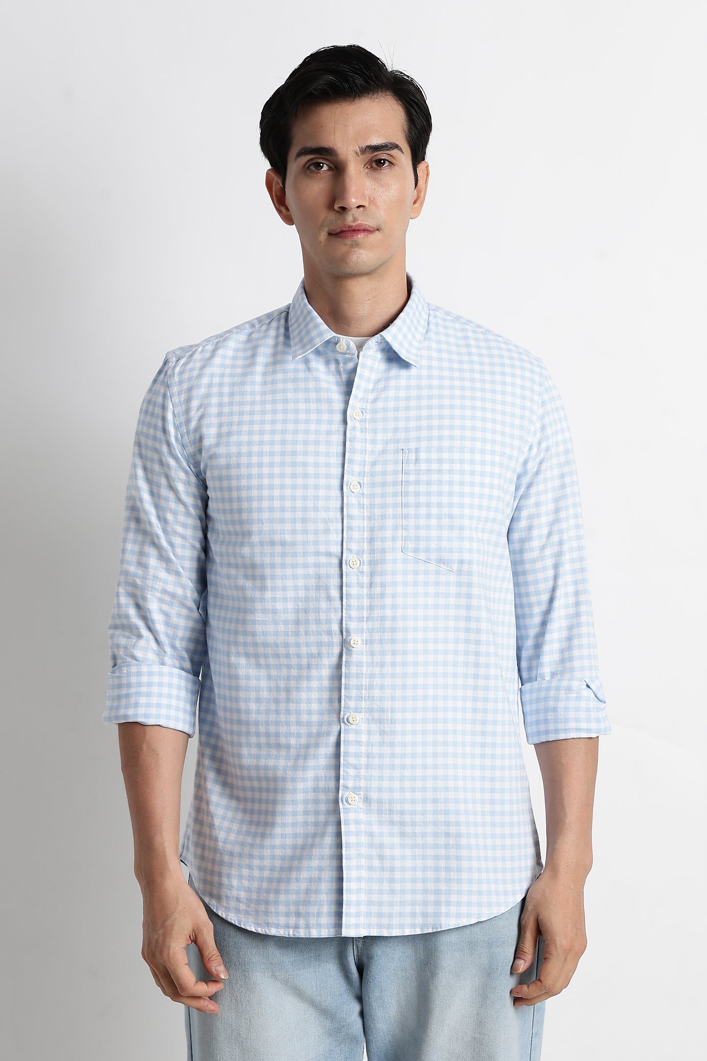 Classic Oxford Check Shirt for Men Blue