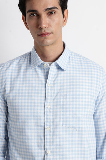 Classic Oxford Check Shirt for Men Blue