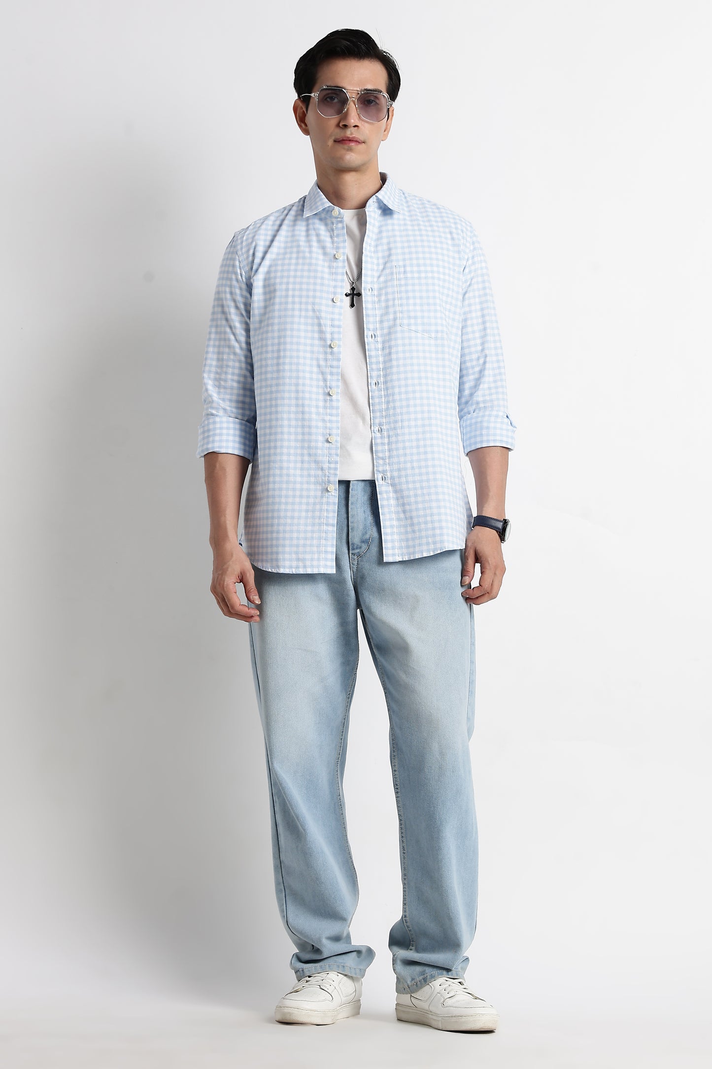 Classic Oxford Check Shirt for Men Blue