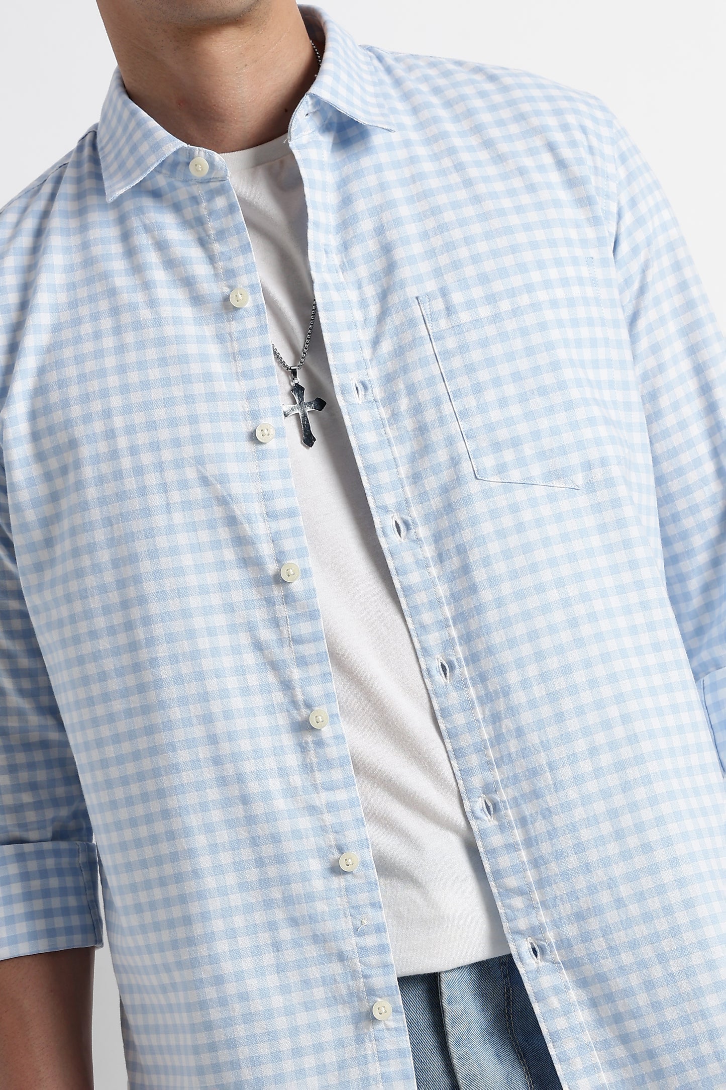 Classic Oxford Check Shirt for Men Blue