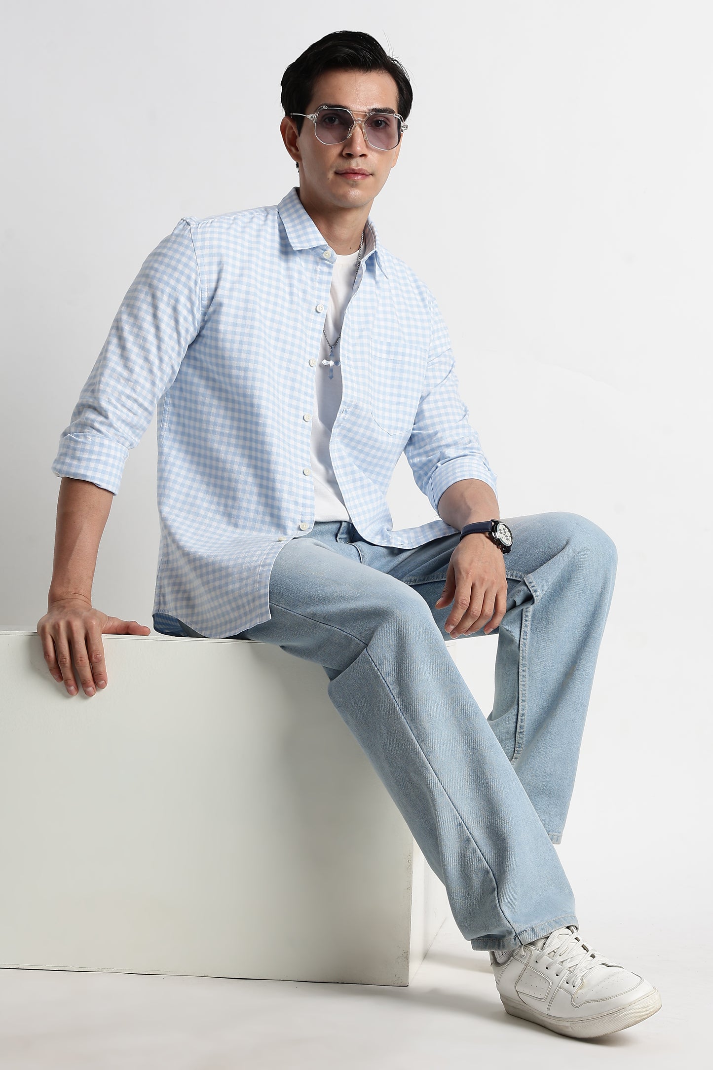 Classic Oxford Check Shirt for Men Blue