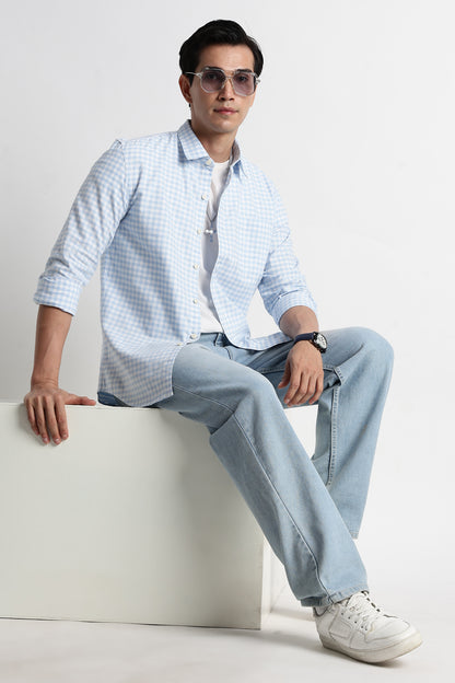 Classic Oxford Check Shirt for Men Blue