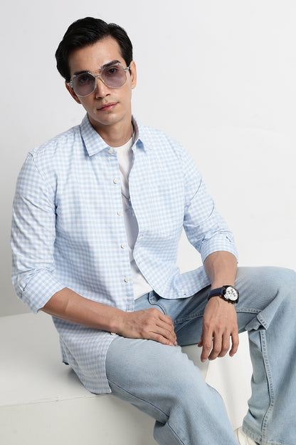 Classic Oxford Check Shirt for Men Blue