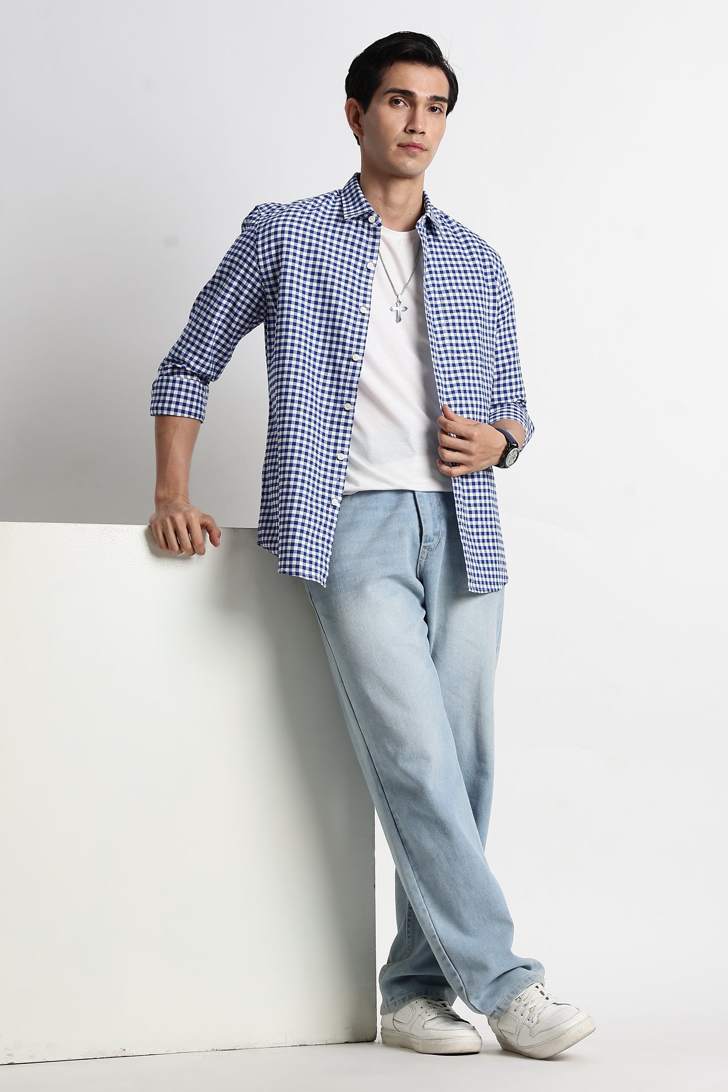 Classic Oxford Check Shirt for Men Royal Blue