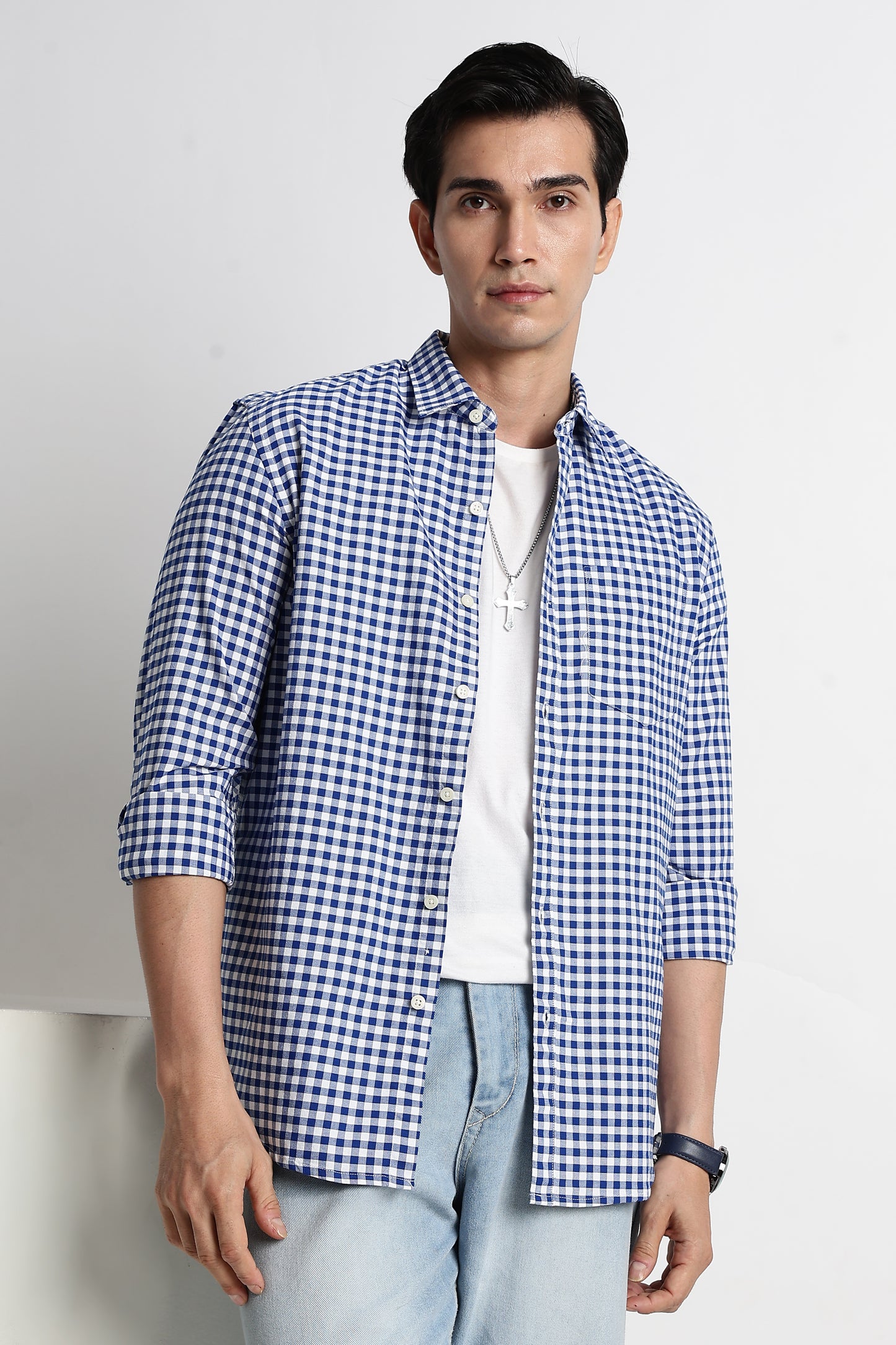Classic Oxford Check Shirt for Men Royal Blue