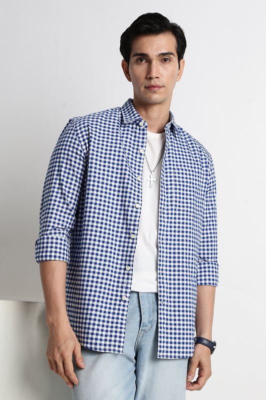 Classic Oxford Check Shirt for Men Royal Blue