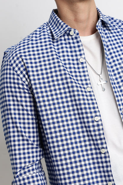 Classic Oxford Check Shirt for Men Royal Blue