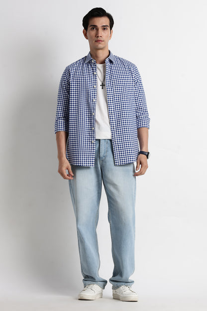 Classic Oxford Check Shirt for Men Royal Blue