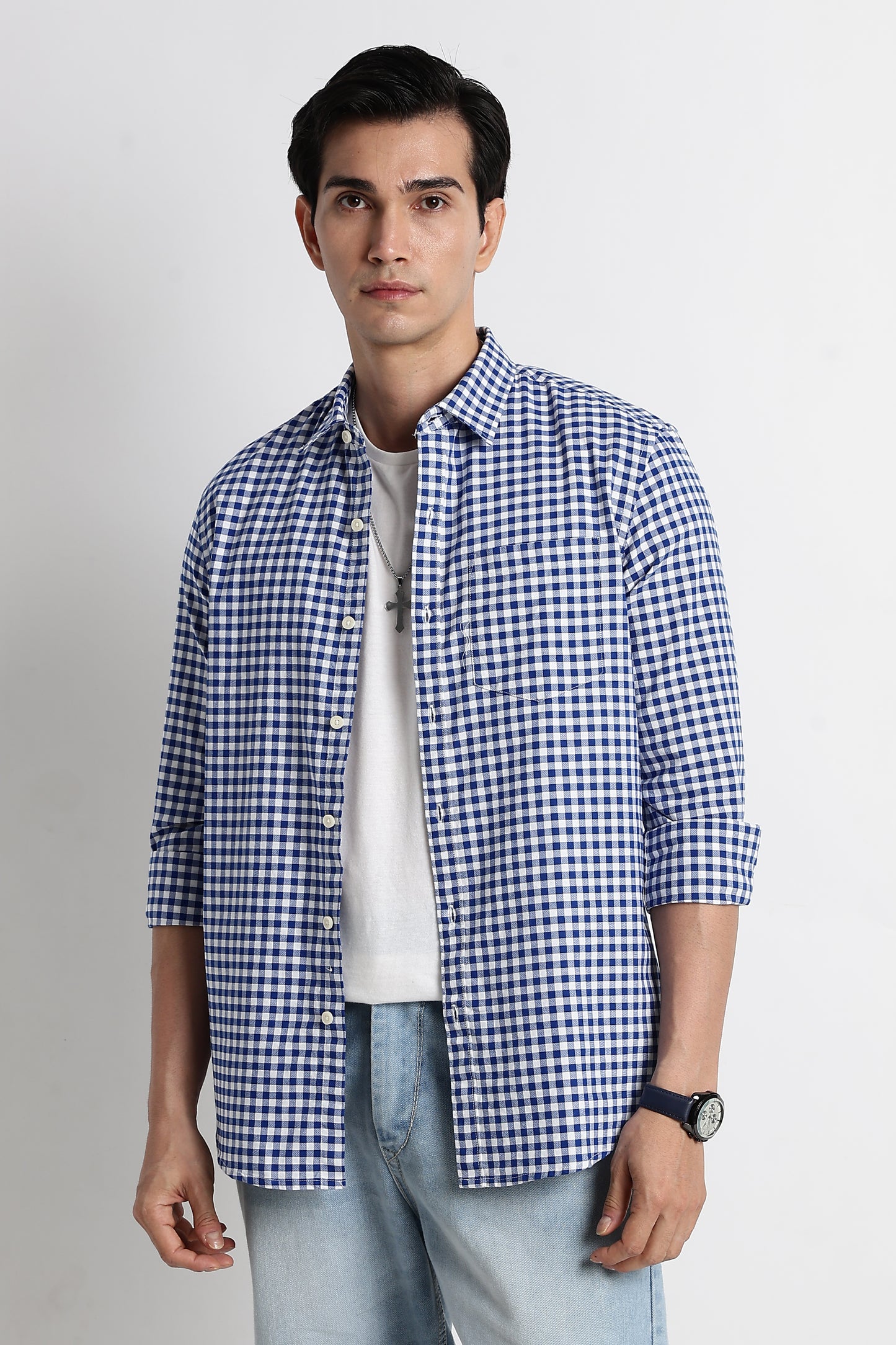 Classic Oxford Check Shirt for Men Royal Blue