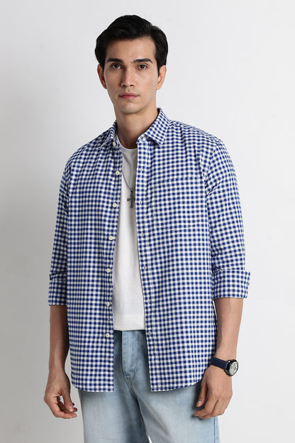 Classic Oxford Check Shirt for Men Royal Blue