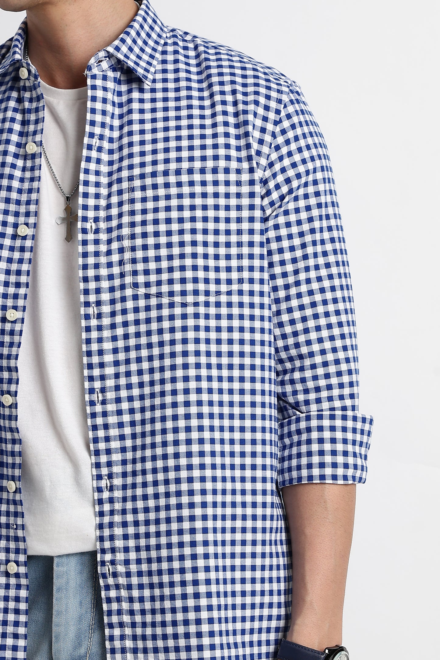 Classic Oxford Check Shirt for Men Royal Blue