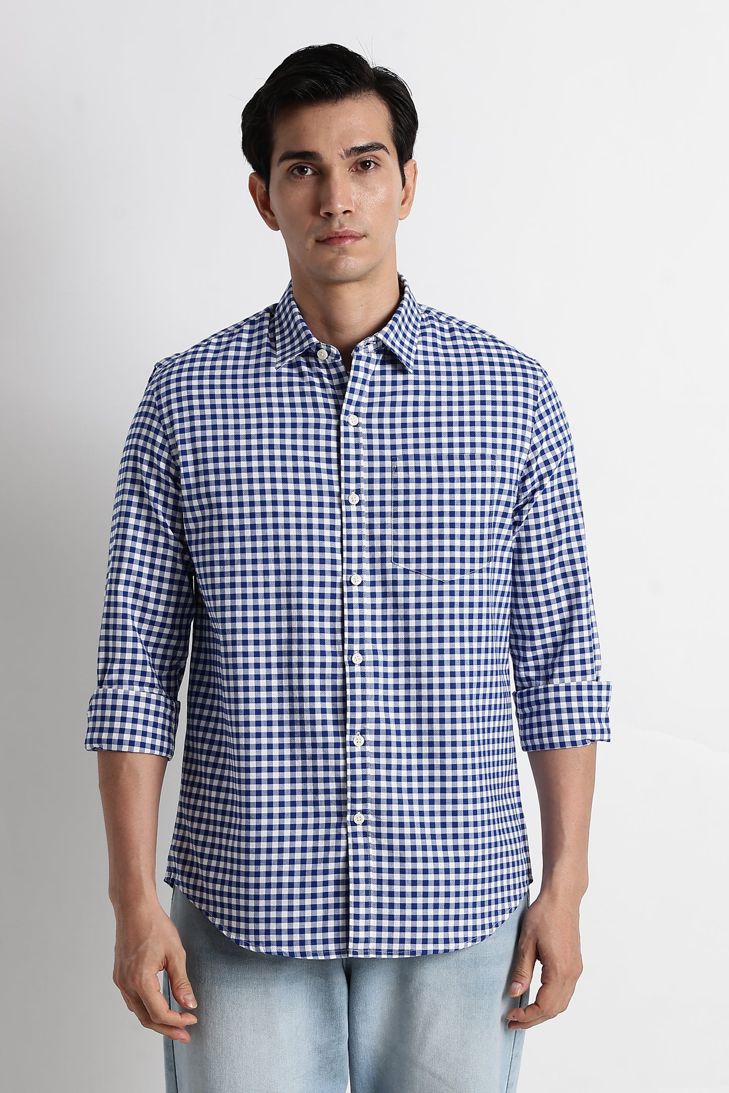 Classic Oxford Check Shirt for Men Royal Blue