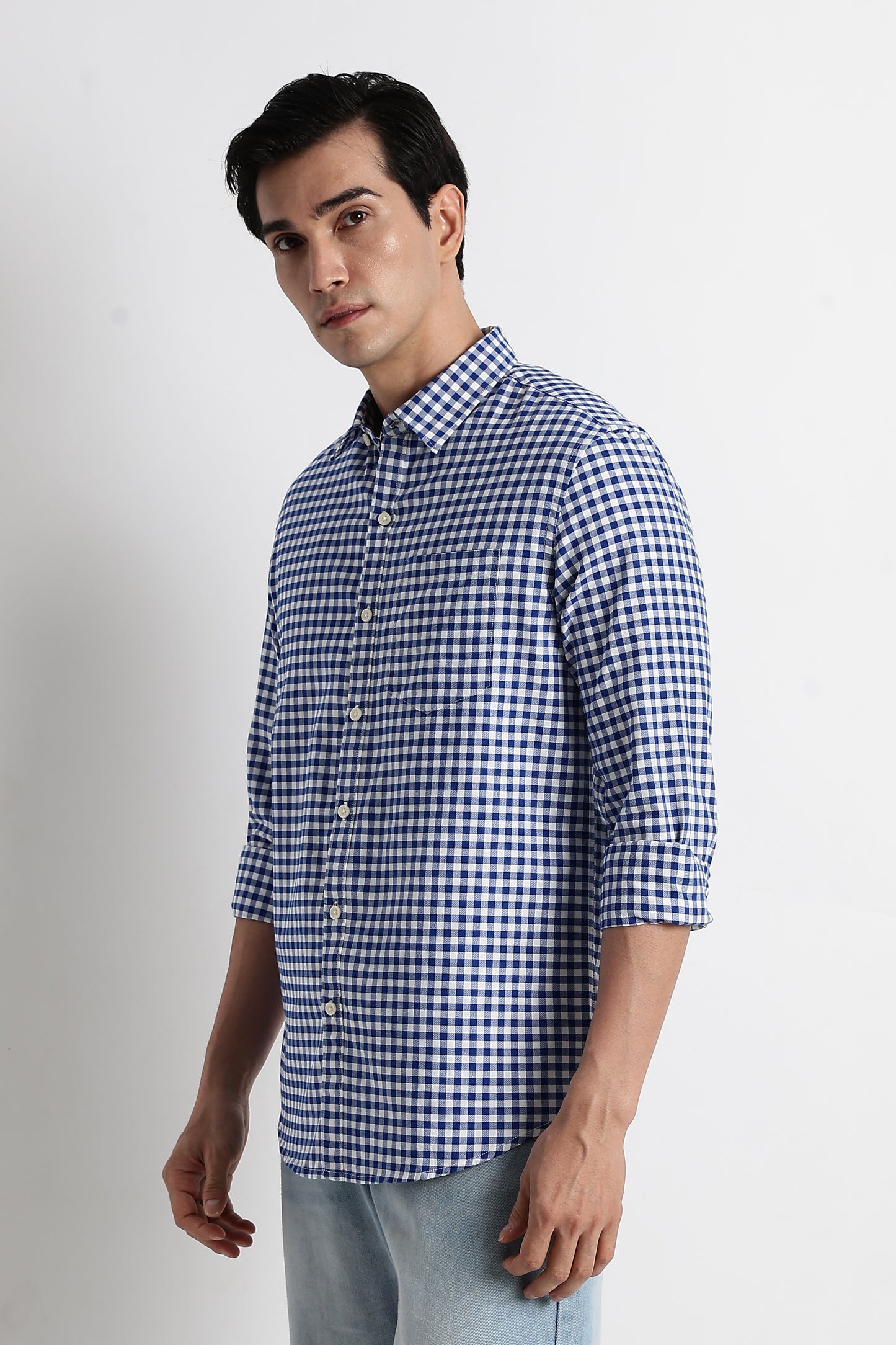 Classic Oxford Check Shirt for Men Royal Blue