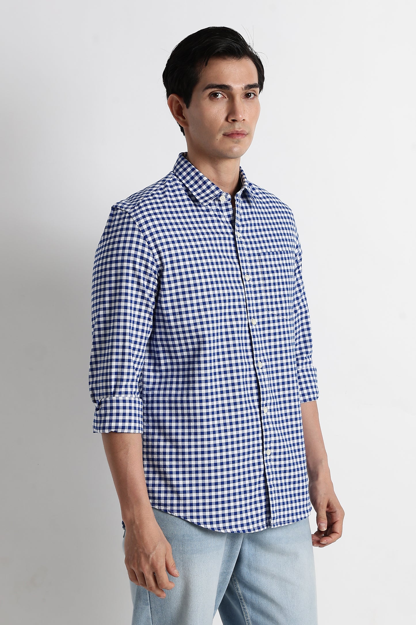 Classic Oxford Check Shirt for Men Royal Blue