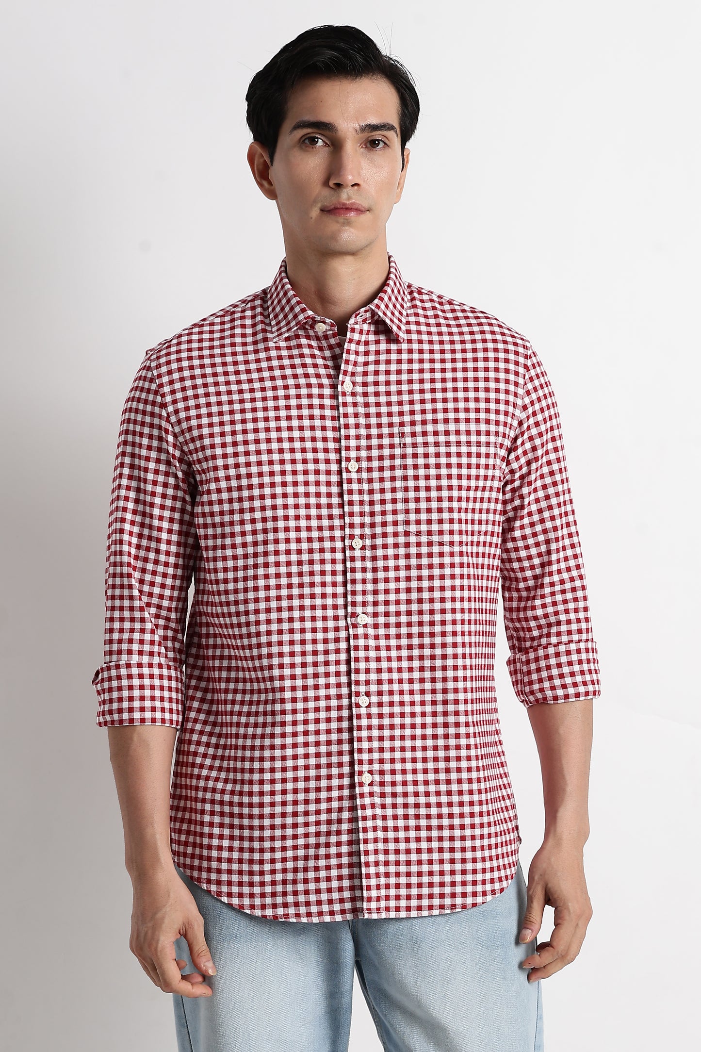 Classic Oxford Check Shirt for Men Red