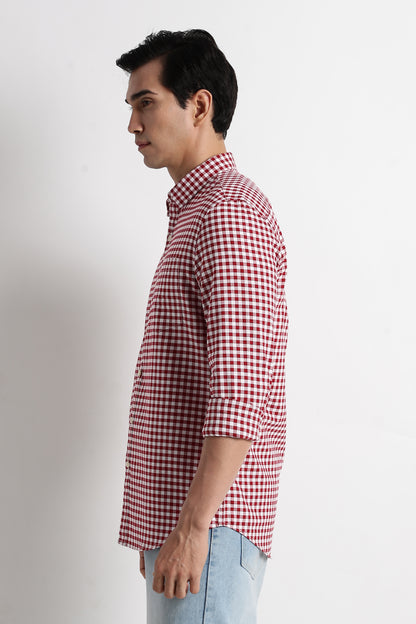Classic Oxford Check Shirt for Men Red