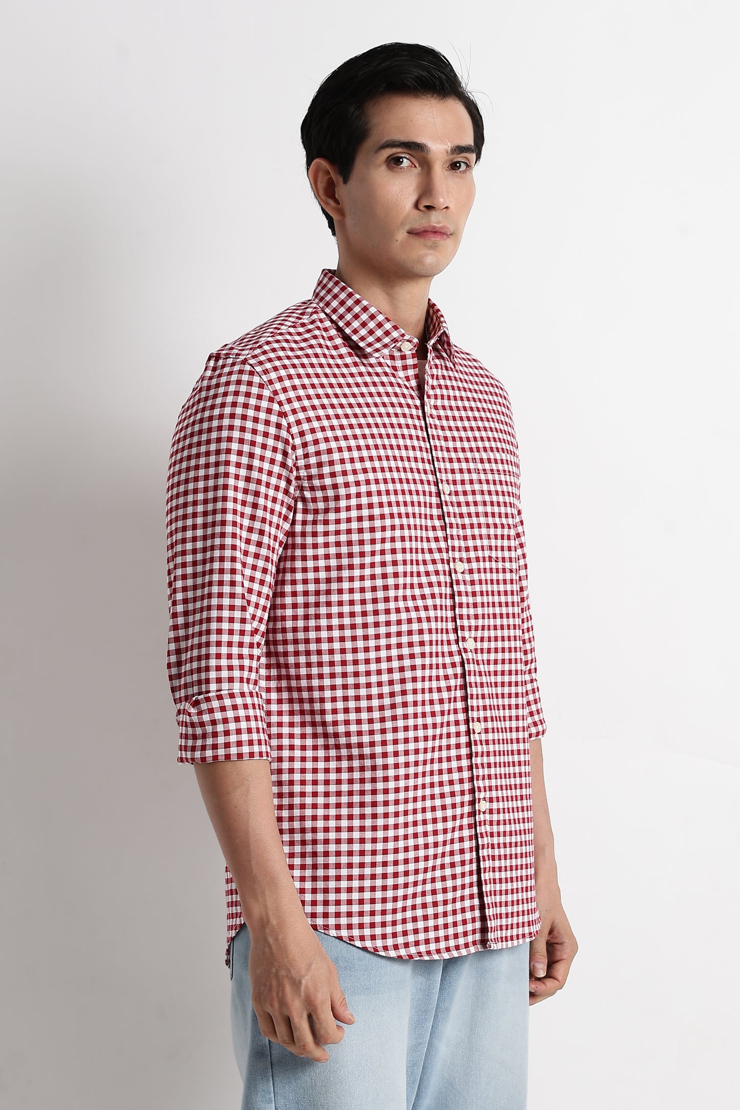 Classic Oxford Check Shirt for Men Red