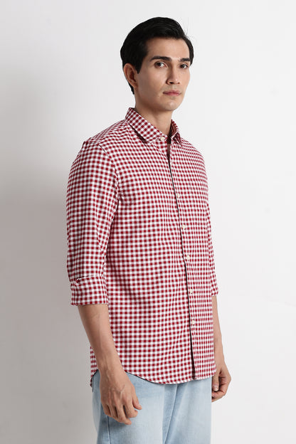 Classic Oxford Check Shirt for Men Red