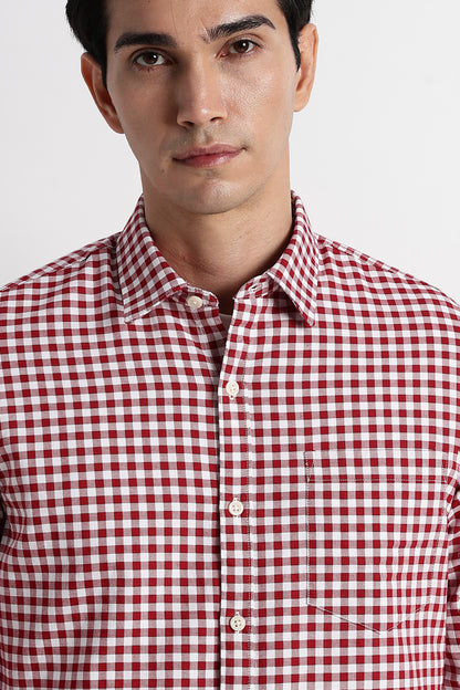 Classic Oxford Check Shirt for Men Red