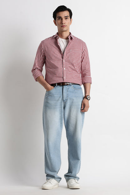 Classic Oxford Check Shirt for Men Red