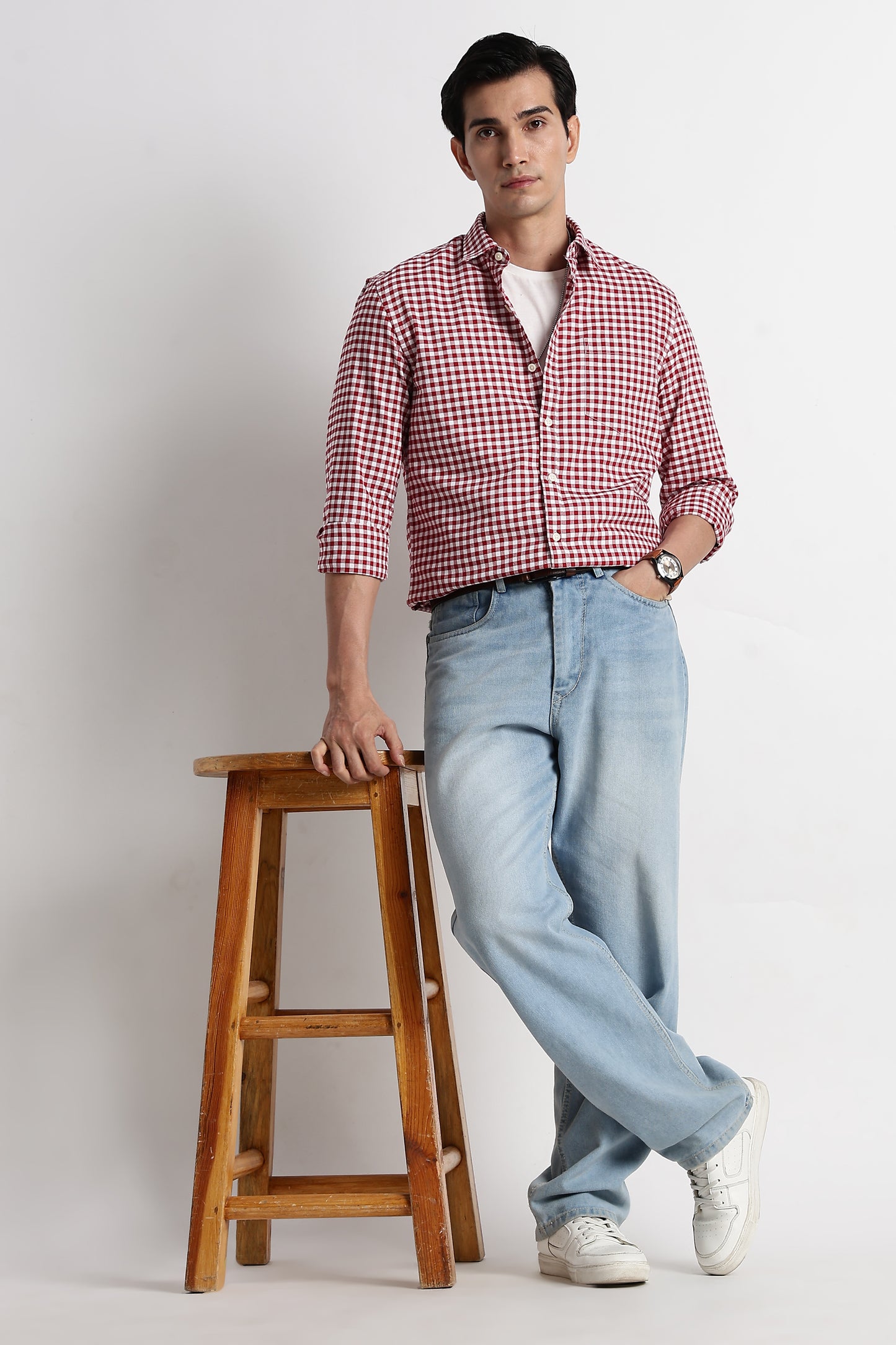 Classic Oxford Check Shirt for Men Red